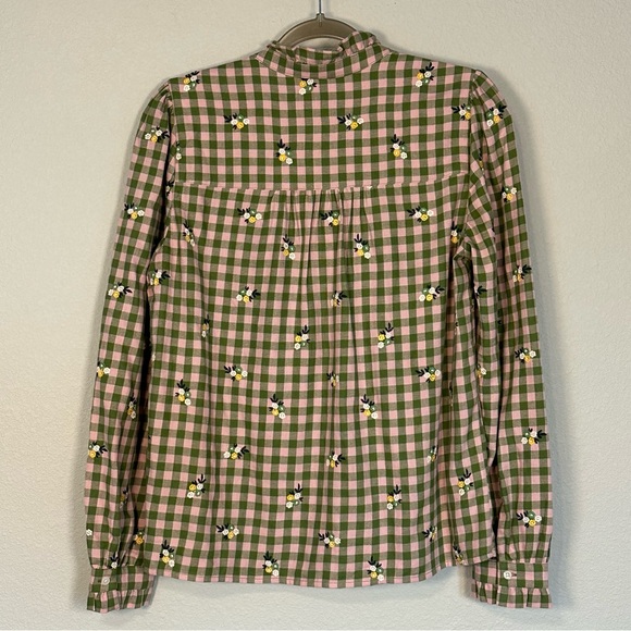 Boden Helena Brushed Cotton Ruffled Gingham and Floral Embroidered Blouse -US 8 - Picture 7 of 11